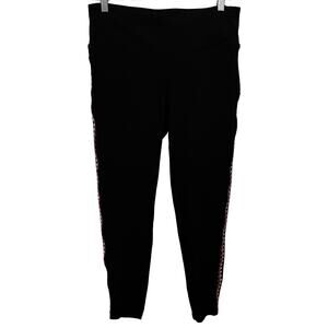 IDEOLOGY HIGH RISE ACTIVEWEAR LEGGINGS, WOMENS, L, BLACK W/PINK TRIM,FULL LENGTH
